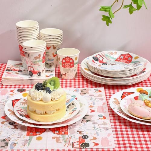 FoldTier 100 Pcs Farm Animal Theme Party Plates Set, Including 25 Pack 9 Inch and 7 Inch Farm Paper Plates, 25 Disposable Napkins and 25 Paper Cups, Fit for Birthday Decorations, Baby Showers - Image 4
