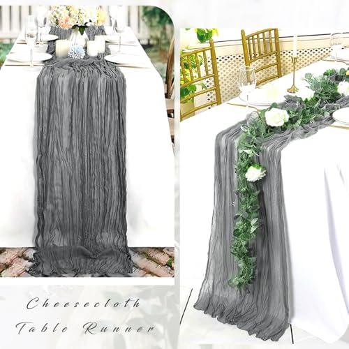 12 Pcs Gray 35 x 120 Inches Long Cheesecloth Table Runner 10FT Runner for Tables Gauze Fabric Boho Table Runner Decoration Rustic Semi Sheer Runner for Wedding Baby Shower Birthday Party (Gray) - Image 5