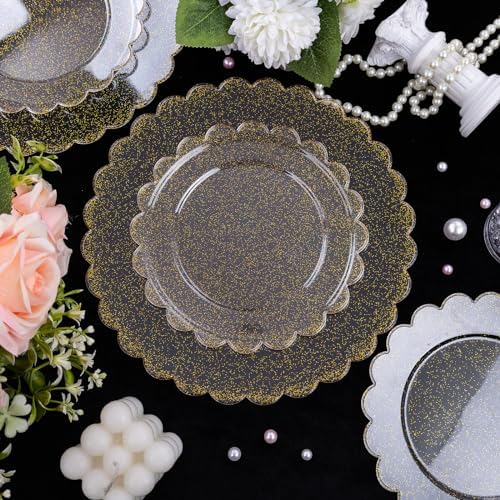 LIYH 60 Pcs Gold Glitter Plastic Scalloped Plates for Wedding & Party - Image 4