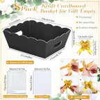 Fuyoooo 8 Pack Black Basket for Gifts Empty to Fill, 10" x 8" Thick Sturdy Kraft Scalloped Edge Gift Basket with Handle, 8 Wrap Bag 8 Bow 16 Tissue Paper for Christmas Wedding Birthday Wrapping Gift - Image 2
