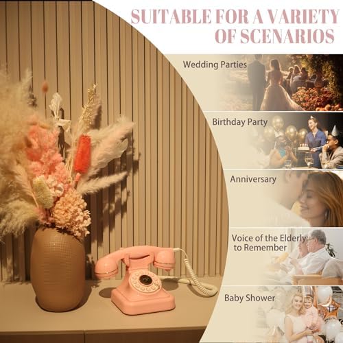 Audio Guest Book Wedding Phone with One-Touch Playback & Adjustable Volume for Wedding, Anniversary, Birthday Parties, Baby Shower(Pink S) - Image 5