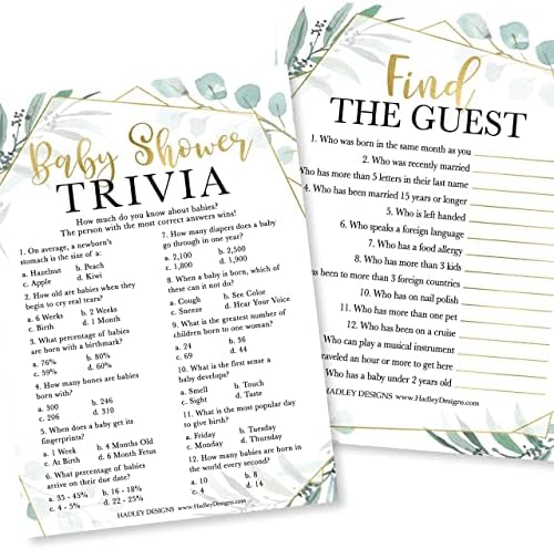 Hadley Designs 25 Greenery Word Scramble, 25 True Or False Game, 25 Trivia Game, 25 Find The Guest-4 Double Sided Cards Baby Shower Ideas, Gender Reveal Games Baby Shower Games - Image 4