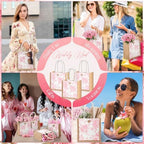 Abbylike 12 Pcs Floral Gift Bag Small Flower Tote Bag,Retro Pink - Image 3