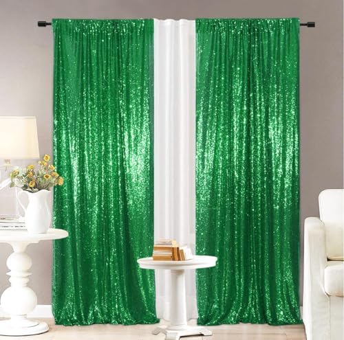 Eternal Beauty Green Sequin Backdrop Curtains, 4 Panels 2x8FT - Image 4