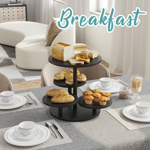 Cupcake Stand, 4 Tier Round Bamboo Wood Black Cupcake Tower Stand for 50 Cupcakes, Tiered Serving Trays, Wood Cake and Cupcake Stand (Black_Bamboo) - Image 3