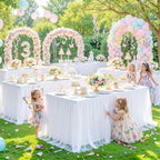 4 Pack White Table Cloth for 8 Foot Rectangle Tables, White Stretch Fitted Tulle Table Covers Skirt, Rectangular Ruffle Tutu Tablecloth Wedding Banquet Baby Shower Cake Tablecloths Decorations - Image 7