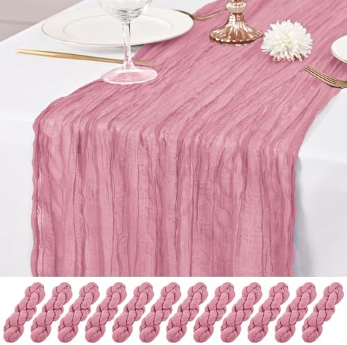 12 Pack Dusty Rose Table Runner 10Ft Long Cheesecloth Table Runner Rustic Gauze Table Runner Romantic Sheer Fabric Cheese Cloth Table Runners for Wedding Party Bridal Baby Shower by Lumaycens