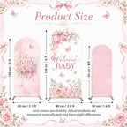 3PCS Welcome Baby Arch Backdrop Covers Pink Floral Party Decorations - Image 2