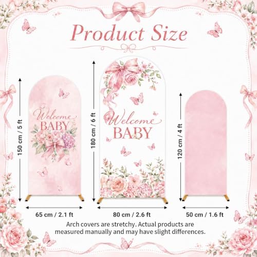 3PCS Welcome Baby Arch Backdrop Covers Pink Floral Party Decorations - Image 2