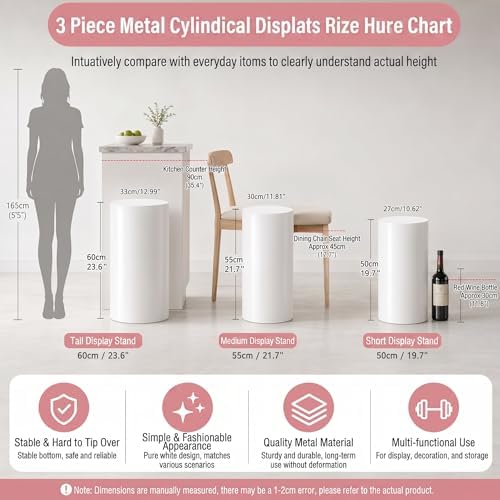 HAISIWLKJ 3PCS Cylinder Pedestal Stands for Parties, White Metal Round Cylinder Plinths Dessert Table Display Pillars for Birthday Wedding Bridal Baby Shower Party Decorations(Small) - Image 2