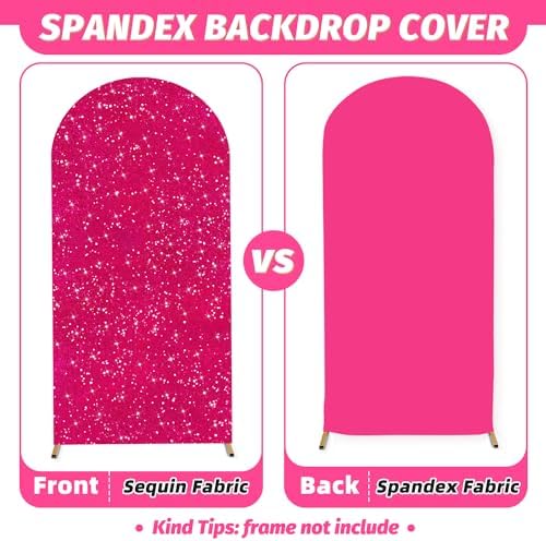 MODFUNS Set of 3 Sequins Arch Cover Hot Pink Shimmer Arch Stand Cover 4ft 5ft 6ft Stretchy Spandex Arch Covers Round Top Arch Backdrop Cover Glittery Chiara Cover for Birthday Party Event Decor - Image 3