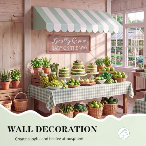 Tallew 3 Pcs Locally Grown Baby Shower Decorations Farmers Market Party Decor with 3D Awning Locally Grown Baby on the Way Sign 54 x 108" Check Tablecloth for First Birthday Farmers Market(Green) - Image 4