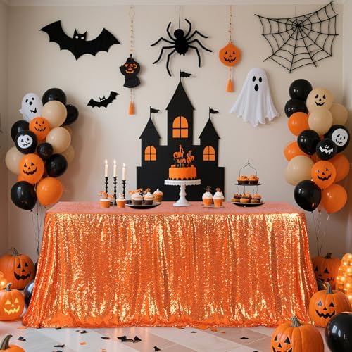 Poise3EHome Orange Sequin Tablecloth 60×120 Inch Rectangle Sequin Fabric Table Cloth for Halloween Birthday Party Wedding Christmas Holiday Cake Table Decoration - Image 6