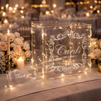 Wedding Card Box for Reception, Acrylic Card Box with Lock and Key, 3mm Top Lid, LED String Light, 7 in Slot, Holds 250-300 Cards for Graduation, Baby Shower, Sweet 16 - Image 3