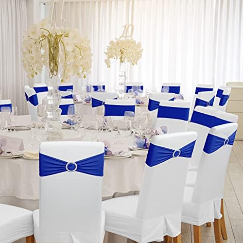 Babenest 100PCS Spandex Chair Sashes Bows for Wedding Party, Royal Bule - Image 2