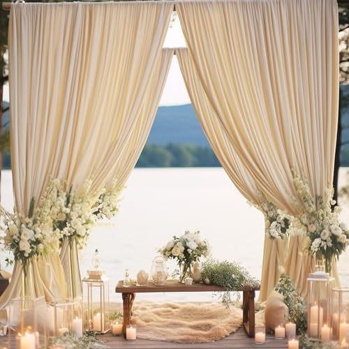 10ft x 9ft Wrinkle Free Champagne Backdrop Curtains for Parties Weddings, Thick Silky Polyester Fabric Photo Backdrop Drapes, 2 Panels 5X 9 ft Background Cloth for Birthday Baby Shower Photography - Image 5
