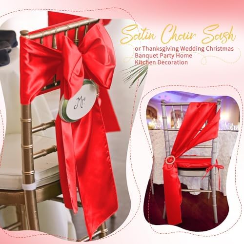 60 PCS Red Satin Chair Sashes, 7 x 108 Inch - Image 5