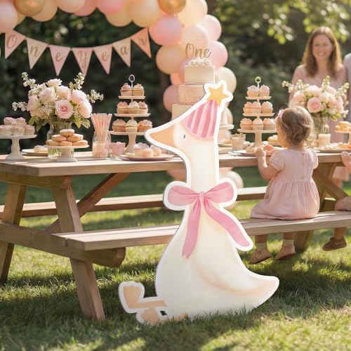 One Silly Goose Birthday Decorations Life Size Cardboard Cutout 35 x 24 Inch, Silly Goose Backdrop Stand Up for 1st Birthday Party, Baby Shower & Duck Farm Animal Birthday Photo Prop (Peach Pink) by Unknown