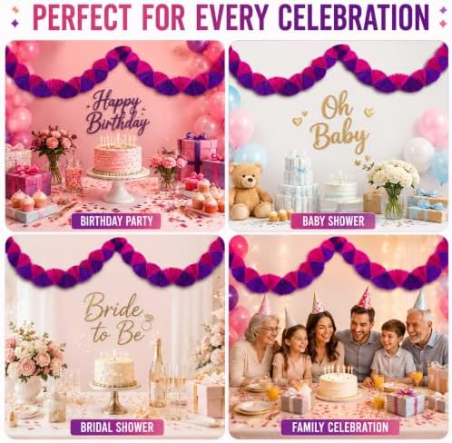 3D Paper Fan Garland Hanging Decor Birthday Baby Bridal Showers Bachelorette Party Supplies Pink Purple Decorations - Image 3