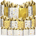 Humyoun 18 Pack Christmas Paper Gift Bags Bulk Assorted Sizes, White, Gold by Humyoun