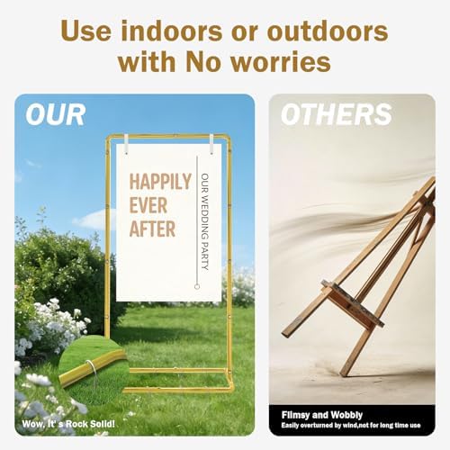 Wedding Welcome Sign Stand, Adjustable Linen Welcome to Our Wedding Sign Holder, Elegant Welcome Sign Easel with Hanging Straps for Seating Chart, Banner, Ceremony Decor (Gold, 54"-69") - Image 5