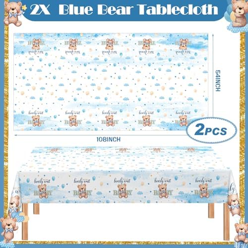 405 Pcs Blue Bear Baby Shower Decorations for Boy, Serves 50 - Image 4