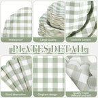 Funnymoom 452 Pcs Sage Green Gingham Party Supplies for 50 Guests - Image 2