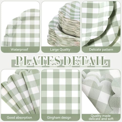 Funnymoom 452 Pcs Sage Green Gingham Party Supplies for 50 Guests - Image 2