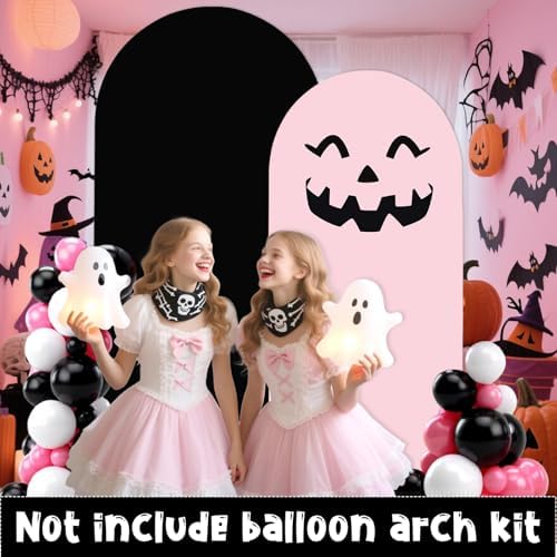 Halloween Ghost Arch Backdrop Covers Set of 2, Pink Black Boo Stretchy Arch Backdrop Stand Covers, Photography Background Arch Stand Covers for Baby Shower Birthday Wedding Party Decor - Image 2