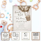 Amanda Creation Teddy Bear Baby Shower Invitations, 20 Personalized 5x7 Custom Baby Shower Invitations with Envelopes, Tan Bear Balloon Design - Image 2