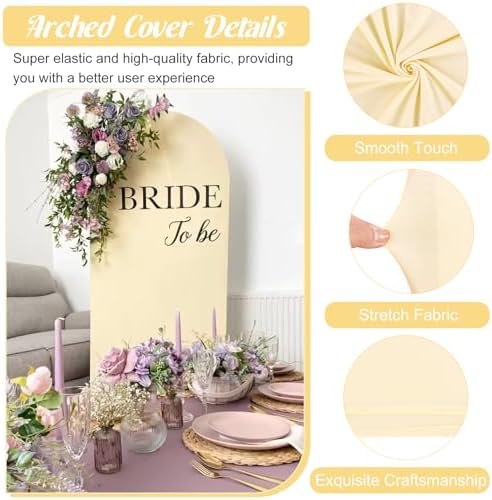 Metal Arch Stand and Cover Set,1 Beige Spandex Fitted Backdrop with 1 Gold Wedding Arched Stand Frame for Parties Birthday Baby Shower Bridal Banquet Decoration (7.2FT) - Image 3