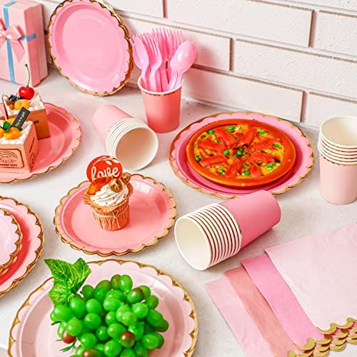 Yaomiao 168 Pcs Princess Plates and Napkins Pink Party Supplies Serves 24 - Image 4