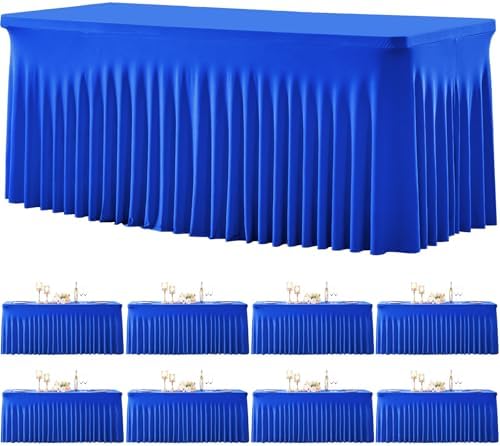 8 Pack Royal Blue Table Cloth for 6 Foot Rectangle Tables Spandex Fitted Tablecloth 6ft Stretch Table Covers Skirt Blue Banquet Tablecloths Wrinkle Free Tablecloth for Party Wedding Birthday Event by Tao-GePartyDecorations