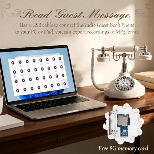 Audio Guest Book Wedding Phone, Retro Telephone Voice Recorder with Custom Greeting, Rechargeable Message Keepsake for Bridal Shower, Anniversary & Special Occasions（White） - Image 6