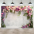 12x6ft Retro White Brick Wall Floral Backdrop Vine Leaves Rose Flowers Photography Background Bridal Shower Wedding Party Birthday Banner Decorations Adults Portrait Photo Booth Prop by ASDCXZ