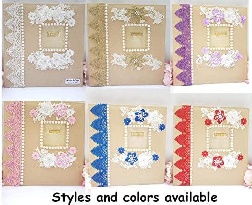 higher volume capacity XL magnetic page wedding album. 80 pages, 4x6, 5x7, 8x10, 8x12 photos, gift box. Fabric pearls gold lace flowers wedding album, personalizable - Image 7