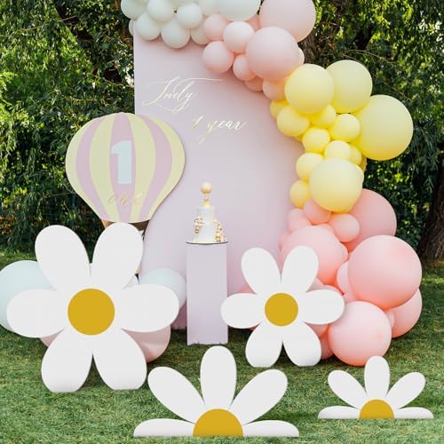 4 Pcs Large Daisy Birthday Party Decorations White Daisy Themed Cardboard Cutout Floral Baby Shower Cartoon Backdrop for Bridal Wedding Wildflower Party Supplies Photo Booth Props Gift Favor - Image 4