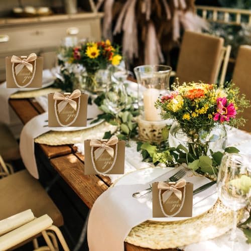 TKSBAG 100 Pack Small Thank You Gift Bags with Handles, 5.5''x 2.3''x4.7'' Mini Brown Gift Bags Bulk for Baby Shower, Birthday, Wedding, Party Favors, Mother's Day - Image 7