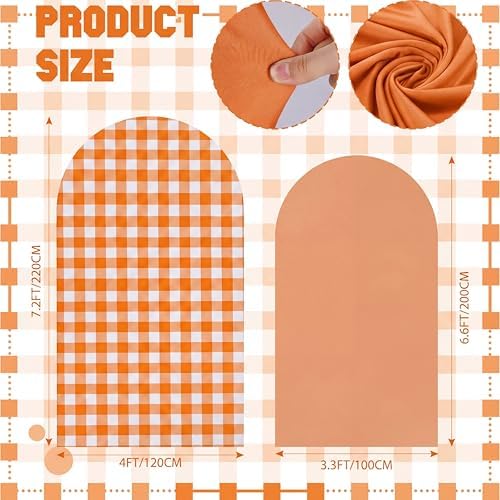 Tegeme 2 Set Gingham Arch Backdrop Cover 7.2ft 6.6ft Fall Orange Arch Cover - Image 2