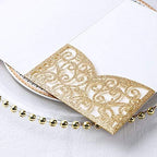 ponatia 5.12 x 7.2 Laser Cut Invitation Pocket, 20PCS Tri-Fold 5 x 7 Laser Cut Wedding Invitation Pockets with Envelopes for Wedding Bbay Shower Birthday Invite (Gold Glitter, No Inner Sheet) - Image 6