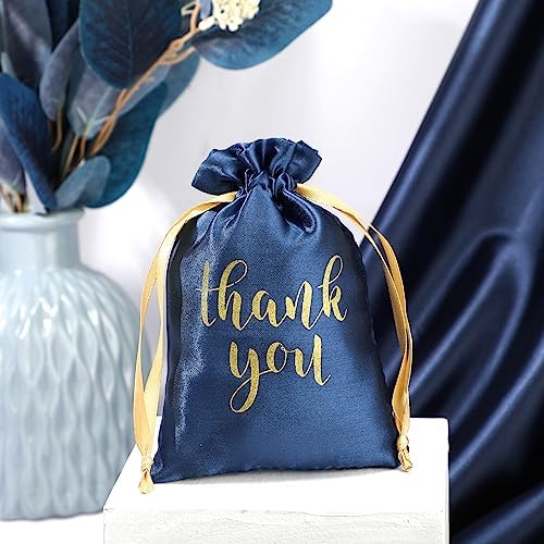 Roowest 4 x 6 Inch 100 Pcs Thank You Satin Gift Bags, Navy Blue - Image 3
