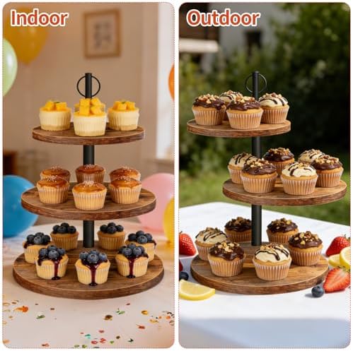 Cupcake Stand, 3 Tier Cake Stand Rustic Dessert Table Display Set, 3 Pack - Image 2