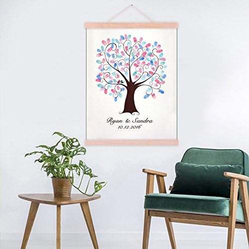 Fingerprint Wedding Tree Guest Book DIY Thumbprint Sign-in Book for Guests Creative Canvas Painting with Wooden Hanger for Engagement Anniversary Gift-80x120cm - Image 4