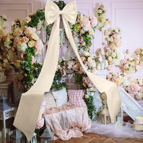 Wavwavw Christmas Giant Satin Bow Decor Cream White Big Bow, 75 x 18 Inches - Image 4