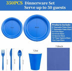 MirthMood 350 Pcs Blue Party Plates, Disposable Dinnerware Set for party - Image 2