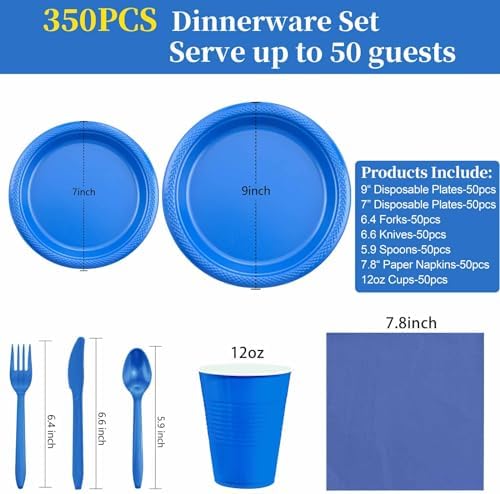 MirthMood 350 Pcs Blue Party Plates, Disposable Dinnerware Set for party - Image 2