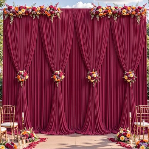 8 Panels Burgundy Backdrop Curtains - Wrinkle Free Fabric Backdrop Curtain for Photoshoot, 10FT Wedding Party Photo Backdrop Drapes for Birthday Baby Shower Photography Stage Background Decorations by Shillance