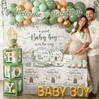 Baby Boy Shower Decorations,267pcs Baby Shower Decorations Green Plates and Napkins Cups Banner Backdrop Tablecloth Cake Topper Balloon for Sweet Baby Boy Baby Shower Decorations - Image 2