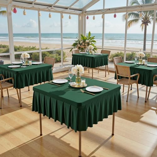 Wish Care Hunter Green Spandex Tablecloths for 54x54 Inch Square Tables, Stretch Fitted Table Clothes with Pleated Ruffle Skirt for 54” Table, Wrinkle Free and Elastic, for Party Kitchen Home Dining - Image 7
