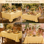 Striped Ruffled Tablecloth 60x120 Inch Cotton Polyester Striped Tablecloth Rectangular Fits 8-10 Seater Table Farmhouse Vintage Table Cover for Home Kitchen Baby Shower Birthday Party Picnic (Yellow) - Image 6